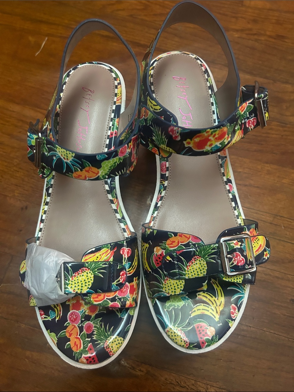 Betsey Johnson Blue Floral & Pineapple Print women’s Sandals